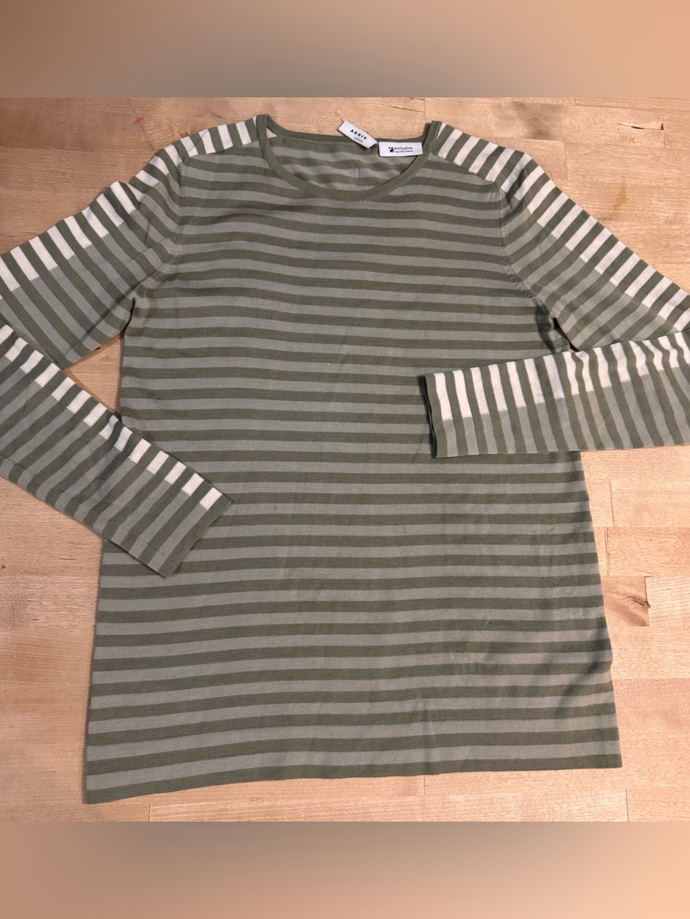 Akris Punto Olive Green and Cream Striped merino wool Crew Neck Sweater *project